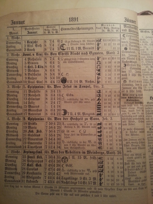 Haus-Kalender 1891 Januar